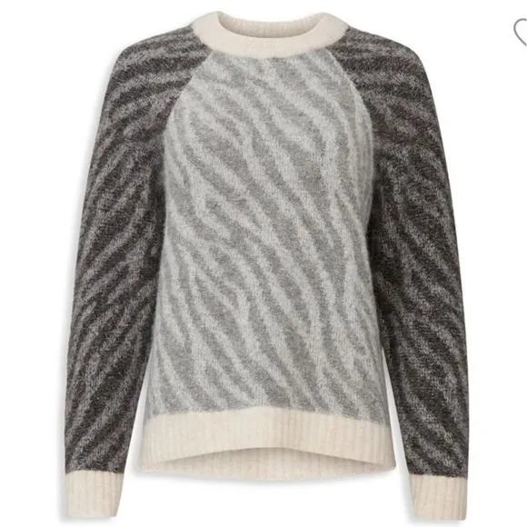 Parker wool and alpaca zebra print pullover sweater crew neck fall warm size m