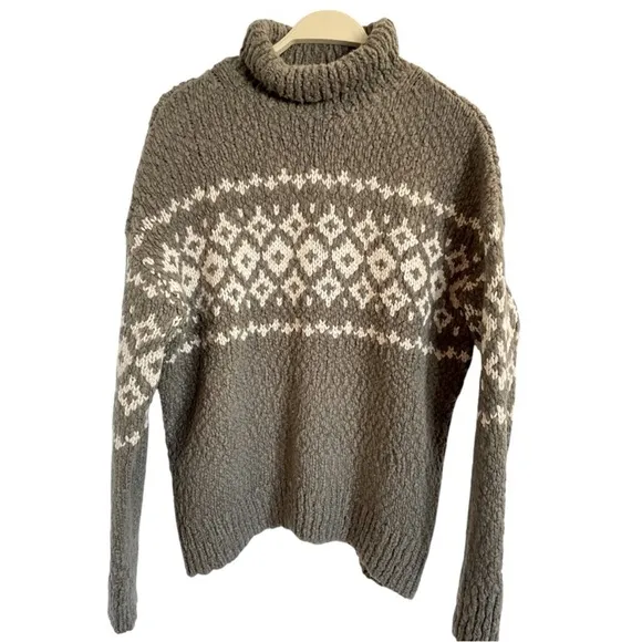 Vince Fairisle Cozy Winter Turtleneck Wool Cashmere Blend Pullover Sweater Sz XS